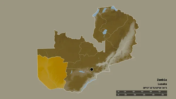 Desaturated Shape Zambia Its Capital Main Regional Division Separated Western — Stock Photo, Image