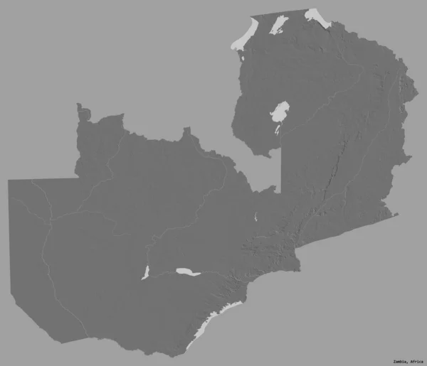 Forma Zâmbia Com Sua Capital Isolada Fundo Cor Sólida Mapa — Fotografia de Stock