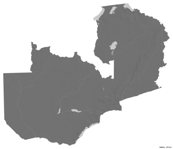 Tvar Zambie Hlavním Městem Izolovaným Bílém Pozadí Mapa Nadmořské Výšky — Stock fotografie