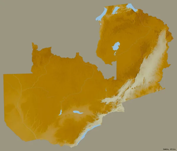 Форма Замбии Столицей Изолирована Сплошном Цветном Фоне Топографическая Карта Рельефа — стоковое фото
