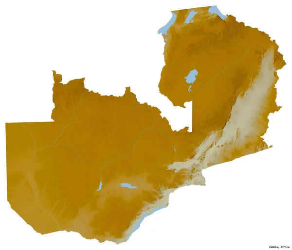 Gestalt Sambias Mit Seiner Hauptstadt Isoliert Auf Weißem Hintergrund Topographische — Stockfoto