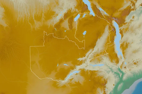 Área Estendida Zâmbia Delineada Mapa Topográfico Relevo Renderização — Fotografia de Stock