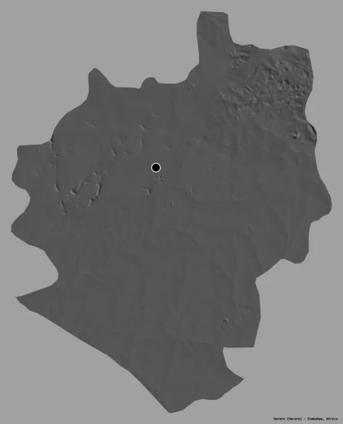 津巴布韦城市哈拉雷的形状 其首都用纯色背景隔开 Bilevel高程图 3D渲染 — 图库照片