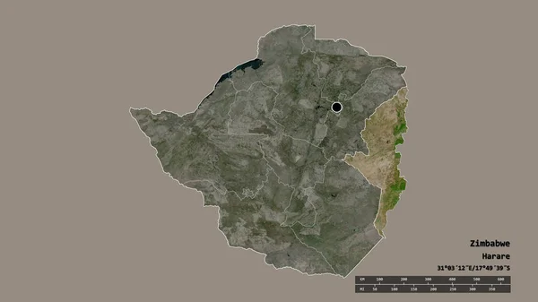 以首都 主要区域分部和独立的马尼卡兰地区为首都的津巴布韦的绝望面貌 卫星图像 3D渲染 — 图库照片