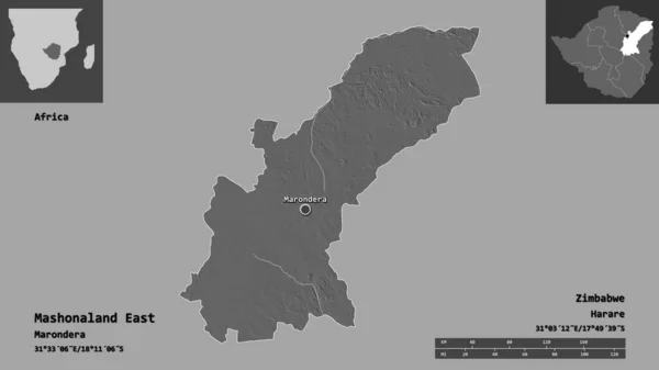 Bentuknya Mashonaland Timur Provinsi Zimbabwe Dan Ibukotanya Skala Jarak Pratinjau — Stok Foto