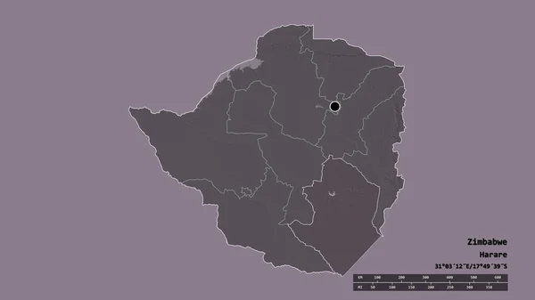 Forma Dessaturada Zimbábue Com Sua Capital Principal Divisão Regional Área — Fotografia de Stock