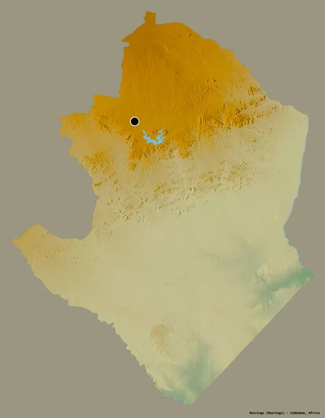 ジンバブエのマスビンゴ州の形で その首都はしっかりとした色の背景に隔離されています 地形図 3Dレンダリング — ストック写真