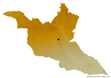 Güney Matabeleland, Zimbabwe eyaleti, başkenti beyaz arka planda izole edilmiş. Topografik yardım haritası. 3B görüntüleme