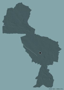 Midlands, Zimbabwe eyaleti, başkenti katı renk arkaplanı ile izole edilmiştir. Renkli yükseklik haritası. 3B görüntüleme