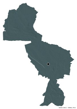 Midlands, Zimbabwe eyaleti, başkenti beyaz arka planda izole edilmiştir. Renkli yükseklik haritası. 3B görüntüleme