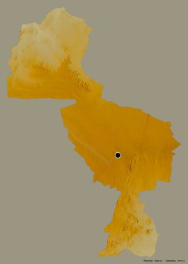 Midlands, Zimbabwe eyaleti, başkenti katı renk arkaplanı ile izole edilmiştir. Topografik yardım haritası. 3B görüntüleme