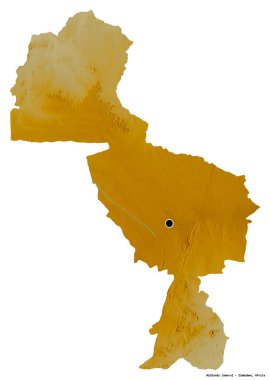 Midlands, Zimbabwe eyaleti, başkenti beyaz arka planda izole edilmiştir. Topografik yardım haritası. 3B görüntüleme