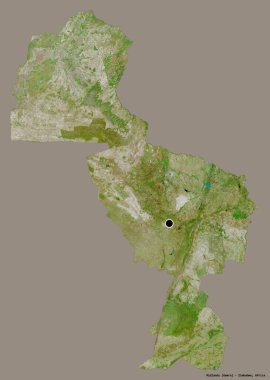 Midlands, Zimbabwe eyaleti, başkenti katı renk arkaplanı ile izole edilmiştir. Uydu görüntüleri. 3B görüntüleme