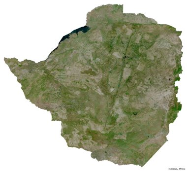 Beyaz arka planda başkenti izole edilmiş Zimbabwe 'nin şekli. Uydu görüntüleri. 3B görüntüleme