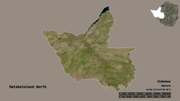 津巴布韦北部马塔巴莱兰的形状 其首都在坚实的背景下与世隔绝 距离尺度 区域预览和标签 卫星图像 3D渲染 — 图库照片