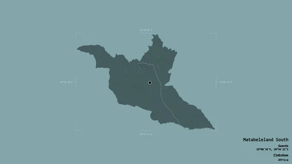 ジンバブエのマタベレランド南部の地域は 洗練された境界の箱の中にしっかりとした背景に隔離されています ラベル 色の標高マップ 3Dレンダリング — ストック写真