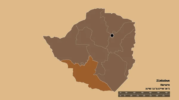 Desaturerad Form Zimbabwe Med Dess Huvudstad Huvudsakliga Regionala Uppdelning Och — Stockfoto