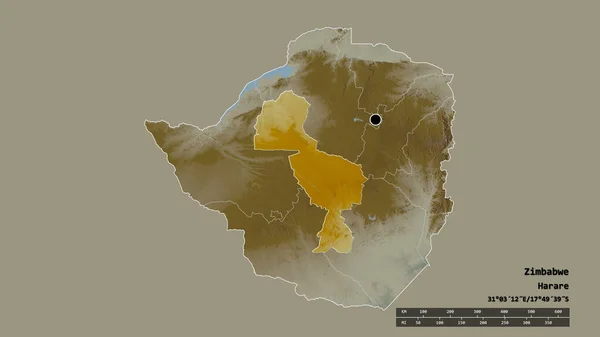以首都 主要区域分部和分离的中部地区为首都的津巴布韦的经济形势严峻 地形浮雕图 3D渲染 — 图库照片