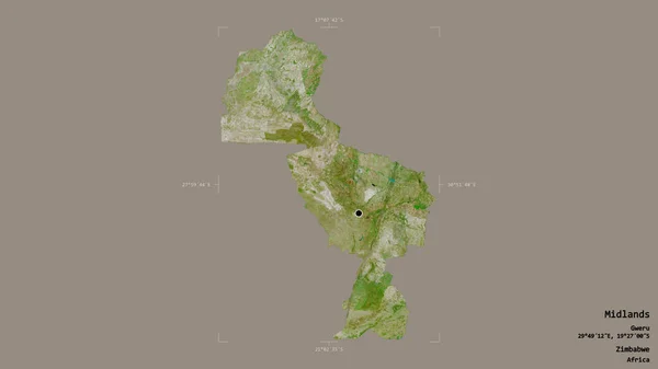 ジンバブエのミドランド州の地域は 洗練された境界の箱の中にしっかりとした背景に隔離されています ラベル 衛星画像 3Dレンダリング — ストック写真