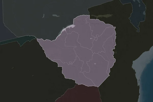 Kształt Zimbabwe Oddzielony Desaturacją Sąsiednich Obszarów Granice Kolorowa Mapa Elewacji — Zdjęcie stockowe