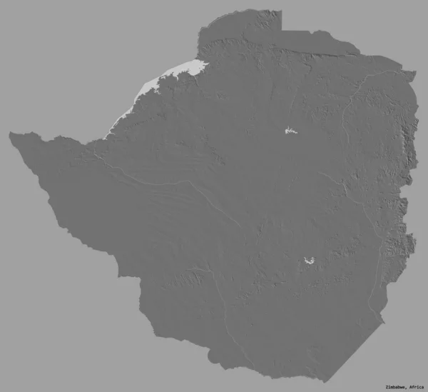 以纯色背景隔离首都的津巴布韦的形状 Bilevel高程图 3D渲染 — 图库照片