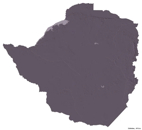 Forma Zimbabue Con Capital Aislada Sobre Fondo Blanco Mapa Elevación —  Fotos de Stock