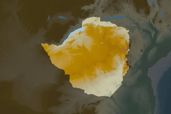 ジンバブエの形状は近隣地域の荒廃によって分離されている 地形図 3Dレンダリング — ストック写真
