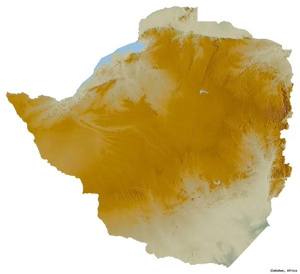 Forma Zimbabue Con Capital Aislada Sobre Fondo Blanco Mapa Topográfico — Foto de Stock