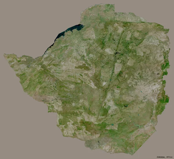 Form Zimbabwe Med Sin Huvudstad Isolerad Solid Färg Bakgrund Satellitbilder — Stockfoto