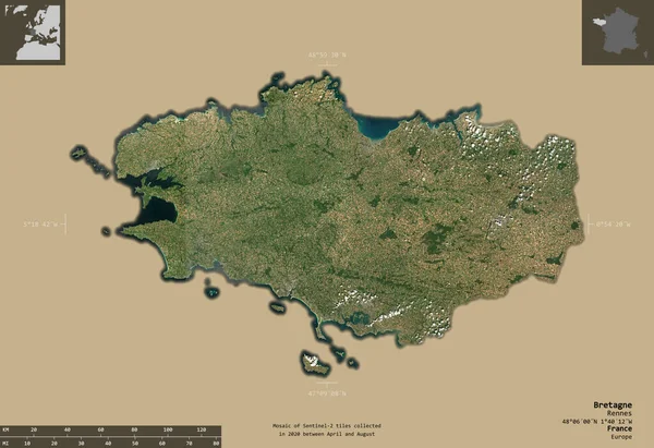 Bretagne Fransa Bölgesi Sentinel Uydu Görüntüleri Bilgilendirici Örtülerle Sağlam Arkaplanda — Stok fotoğraf