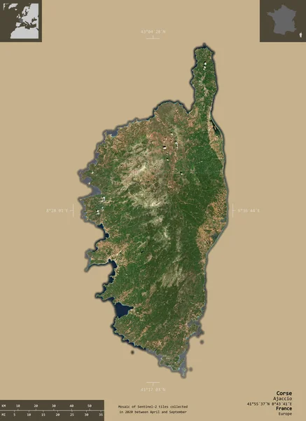 Corse Regio Van Frankrijk Sentinel Satellietbeelden Vorm Geïsoleerd Solide Achtergrond — Stockfoto