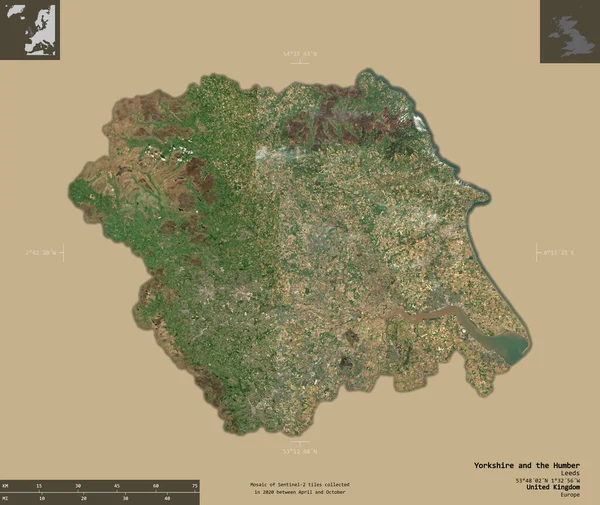 Yorkshire Humber Region United Kingdom Imágenes Satelitales Sentinel Forma Aislada —  Fotos de Stock