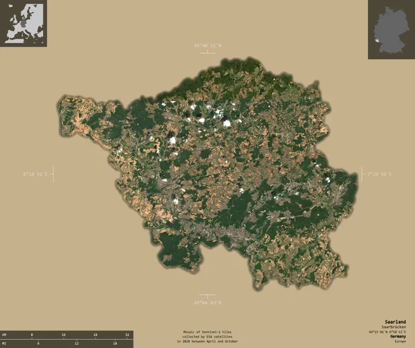 Saarland Satellitenbilder Von Sentinel Form Isoliert Auf Festem Hintergrund Mit — Stockfoto