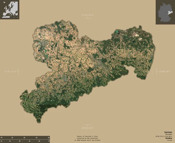 Sachsen Land Deutschland Satellitenbilder Von Sentinel Form Isoliert Auf Festem — Stockfoto
