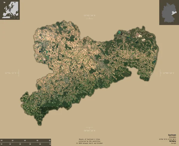 Sachsen État Allemagne Imagerie Satellite Sentinel Forme Isolée Sur Fond — Photo