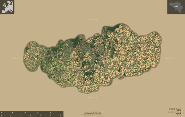 Brabant Wallon Provinsen Belgien Satellitbilder Från Sentinel Form Isolerad Solid — Stockfoto