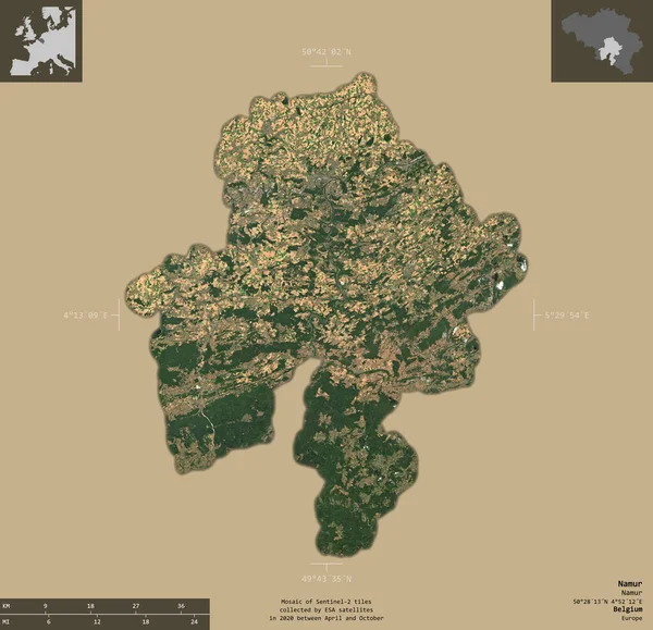 Namur Provinz Belgien Satellitenbilder Von Sentinel Form Isoliert Auf Festem — Stockfoto