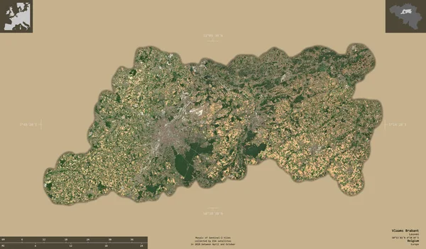 Vlaams Brabant Provincia Bélgica Imágenes Satelitales Sentinel Forma Aislada Sobre — Foto de Stock