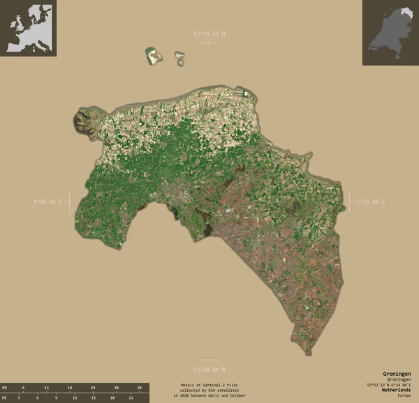 Groningen Provinz Niederlande Satellitenbilder Von Sentinel Form Isoliert Auf Festem — Stockfoto