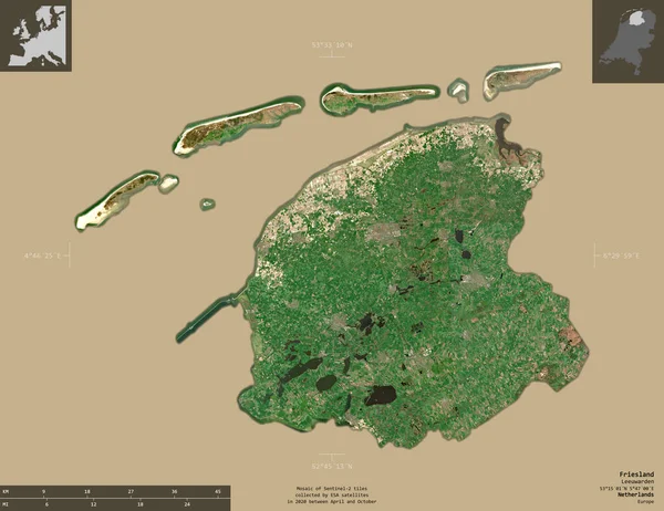 オランダのフリースラント州 センチネル 2衛星画像 有益なオーバーレイと固体背景に隔離された形状 — ストック写真