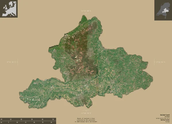 Gelderland Provincia Dei Paesi Bassi Immagini Satellitari Sentinel Forma Isolata — Foto Stock