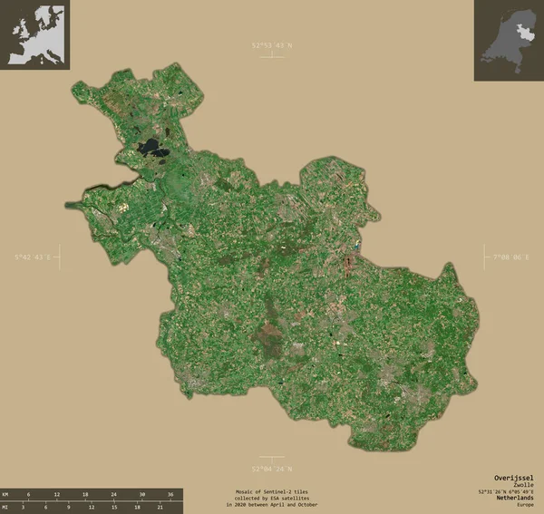 Overijssel Provincia Países Bajos Imágenes Satelitales Sentinel Forma Aislada Sobre — Foto de Stock