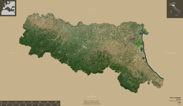 Emilia Romagna Region Itálie Sentinel Satelitní Snímky Tvar Izolovaný Pevném — Stock fotografie