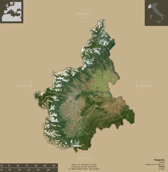 Piemont Region Italien Satellitenbilder Von Sentinel Form Isoliert Auf Festem — Stockfoto