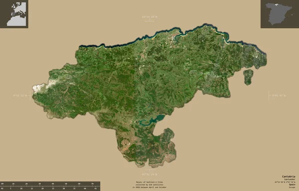 Kantabrien Autonome Gemeinschaft Von Spanien Satellitenbilder Von Sentinel Form Isoliert — Stockfoto