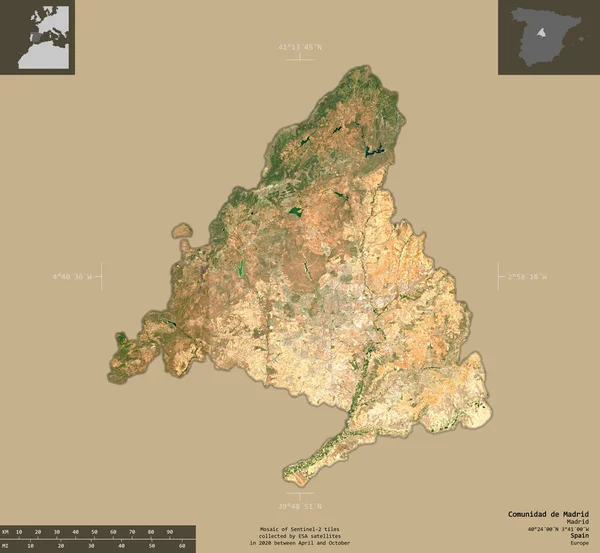 Comunidad Madrid Autonoma Regionen Spanien Satellitbilder Från Sentinel Form Isolerad — Stockfoto