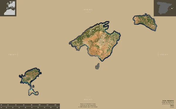 Islas Baleares Autonome Gemeinschaft Von Spanien Satellitenbilder Von Sentinel Form — Stockfoto