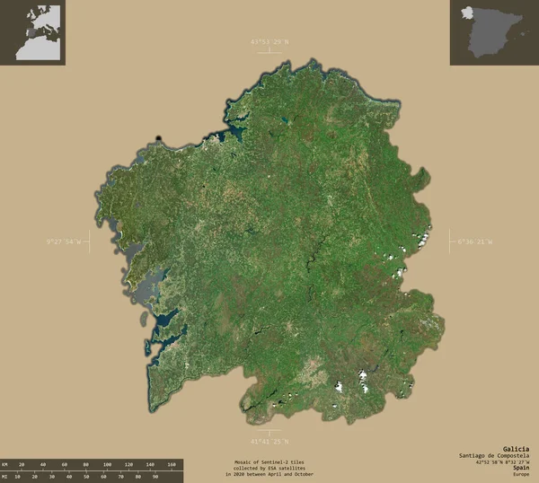 Galiza Comunidade Autónoma Espanha Imagens Satélite Sentinela Forma Isolada Fundo — Fotografia de Stock