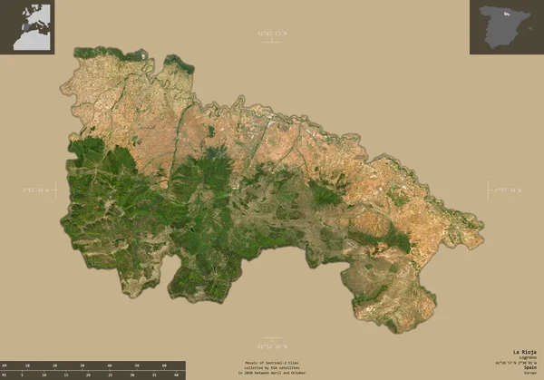 リオハ スペインの自治体 センチネル 2衛星画像 有益なオーバーレイと固体背景に隔離形状 修正されたコペルニクスセンチネルデータが含まれています — ストック写真