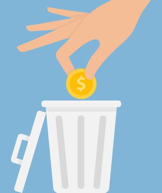 El çöp kutusuna dolar sembolü ile altın sikke koyarak